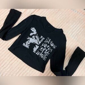 Black and White Cropped Long Sleeve Tee